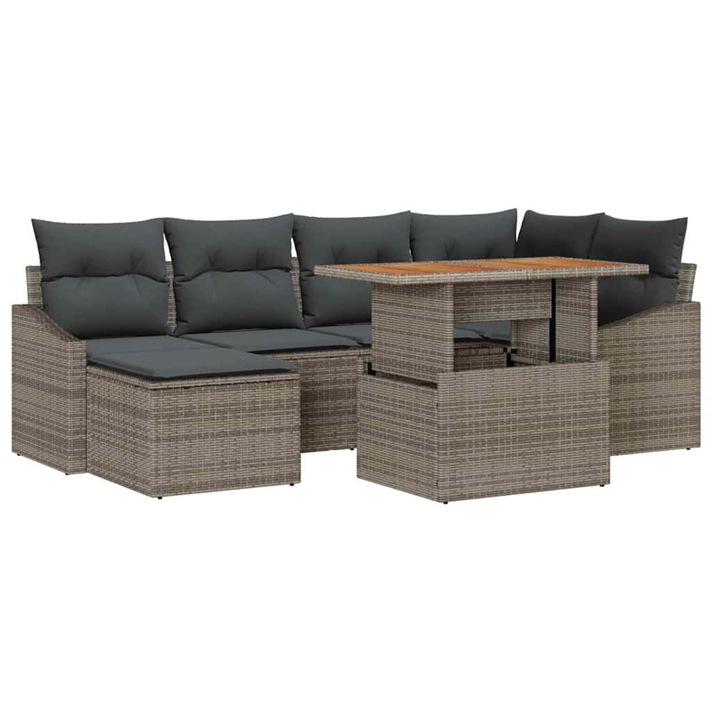 Garten-Sofa-Set mit Speicher 7 pcs Grau Poly Rattan